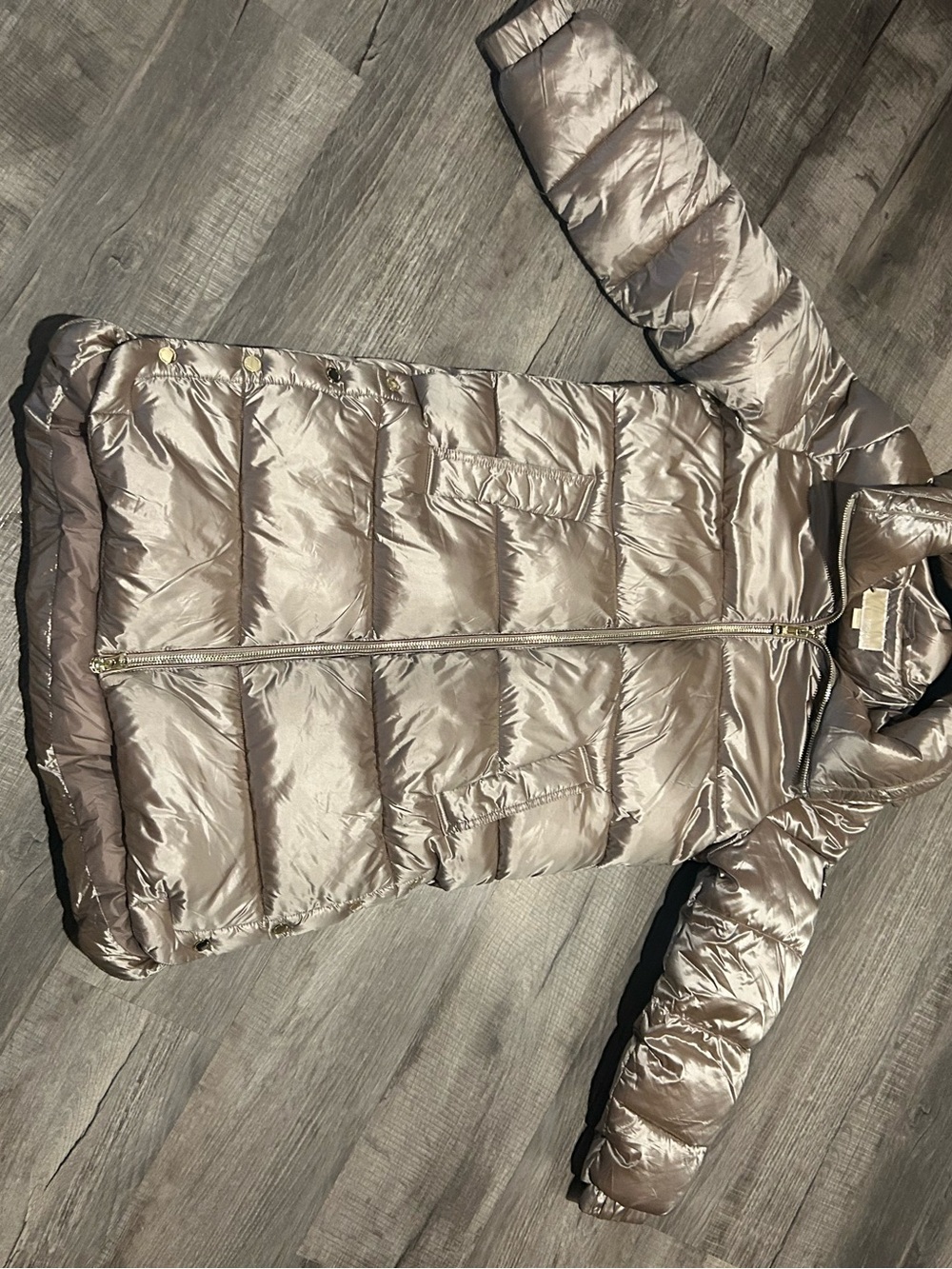 MICHAEL Michael Kors Shiny Taupe Long Quilted Puffer Coat